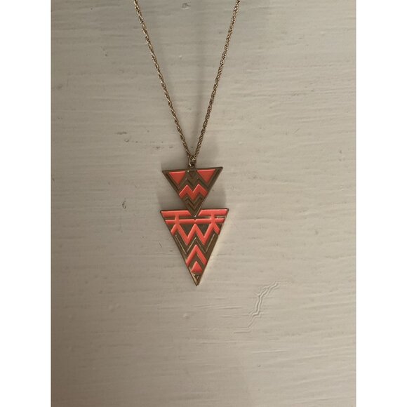 Geometric Tribal Pendant Necklace With Peach Enamel Accents & Gold-Tone Chain - Picture 2 of 5